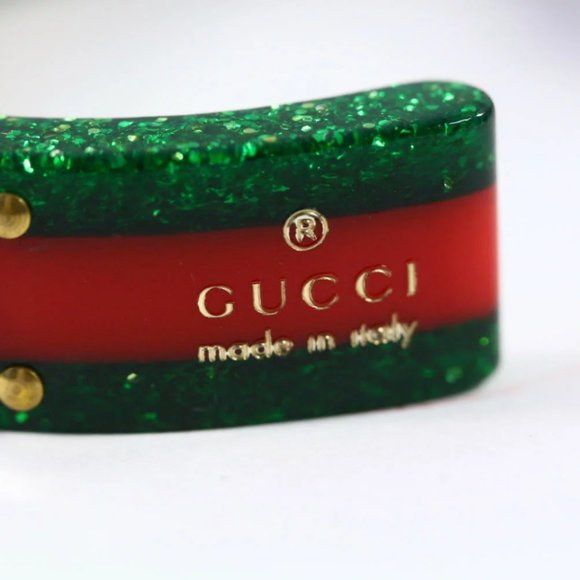 Gucci Open Stripe Cuff with Crystal Bee Red Green - Picture 5 of 16